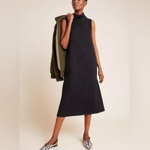 Anthropologie Velvet by Graham & Spencer Black Mock Neck Midi Dress 100% Cotton